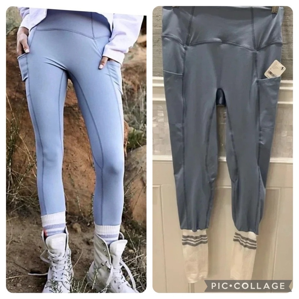 NWT new FREE PEOPLE sock it to me leggings SMALL blue white knit sweater bottoms